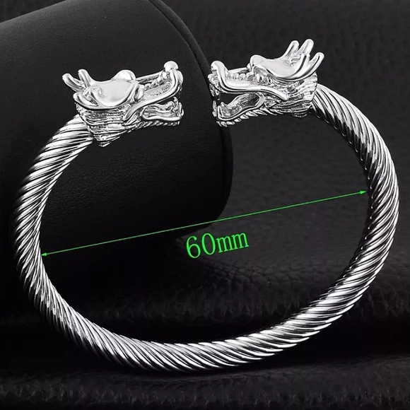 Dragon Viking Sterling Silver Plated Stainless Steel Bangle Cuff Bracelet - Picture 16 of 16